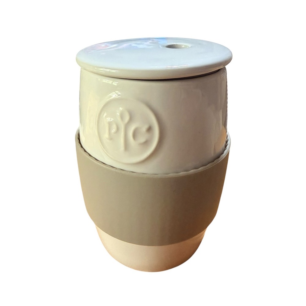 Pampered Chef Ceramic Egg Cooker White with Gray Silicone Sleeve 1529